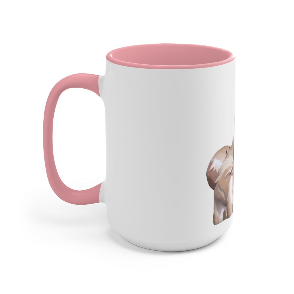 A stylish Bunny Accent Mug featuring a white exterior with a vibrant colored interior, available in red, pink, and black options.