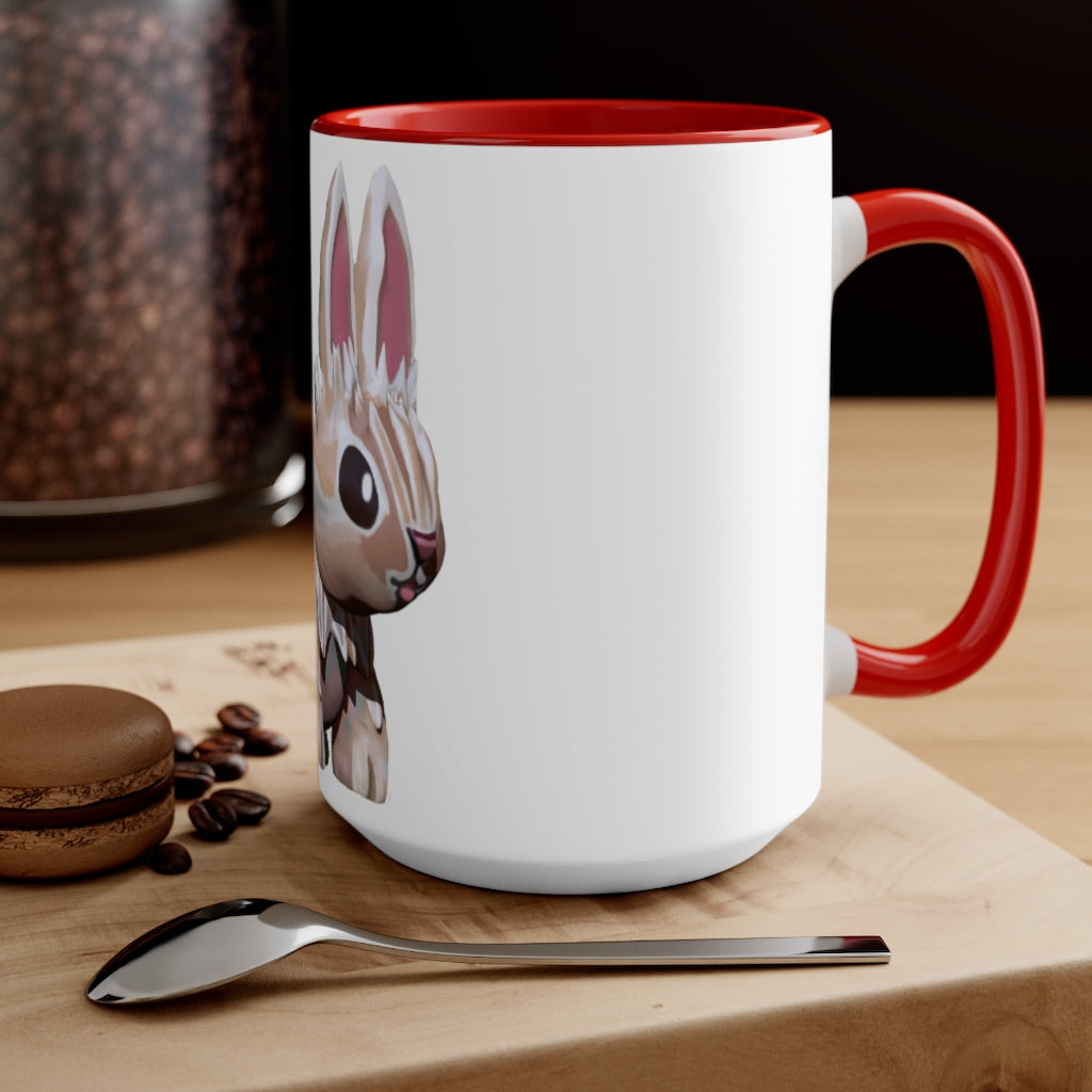 A stylish Bunny Accent Mug featuring a white exterior with a vibrant colored interior, available in red, pink, and black options.