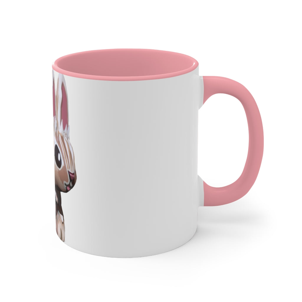 A stylish Bunny Accent Mug featuring a white exterior with a vibrant colored interior, available in red, pink, and black options.