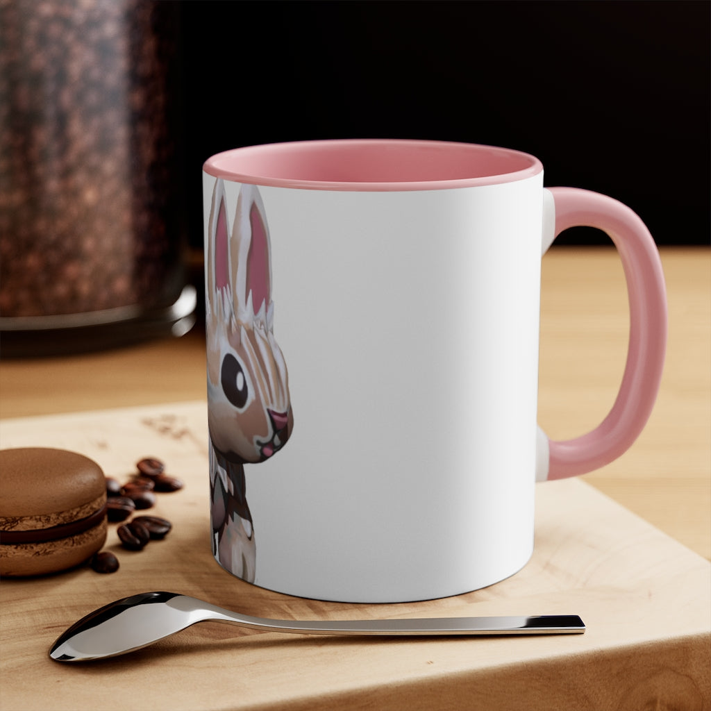 A stylish Bunny Accent Mug featuring a white exterior with a vibrant colored interior, available in red, pink, and black options.