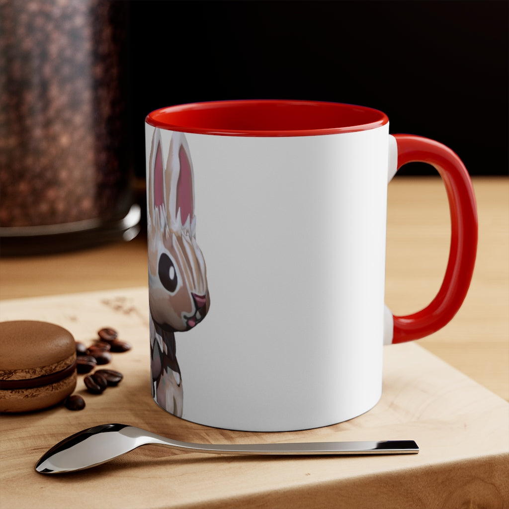 A stylish Bunny Accent Mug featuring a white exterior with a vibrant colored interior, available in red, pink, and black options.