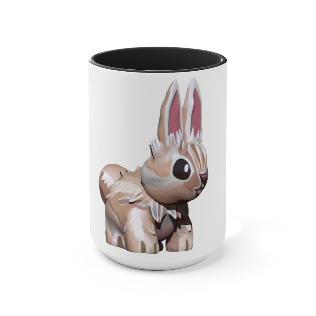 A stylish Bunny Accent Mug featuring a white exterior with a vibrant colored interior, available in red, pink, and black options.