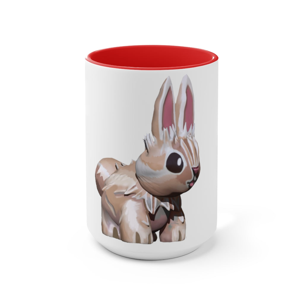 A stylish Bunny Accent Mug featuring a white exterior with a vibrant colored interior, available in red, pink, and black options.