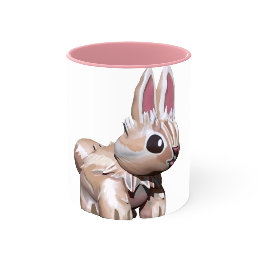 A stylish Bunny Accent Mug featuring a white exterior with a vibrant colored interior, available in red, pink, and black options.