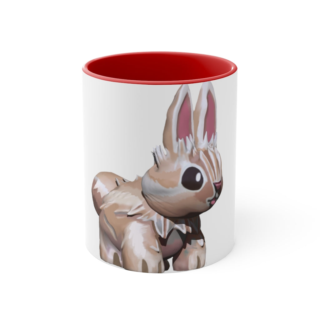 A stylish Bunny Accent Mug featuring a white exterior with a vibrant colored interior, available in red, pink, and black options.