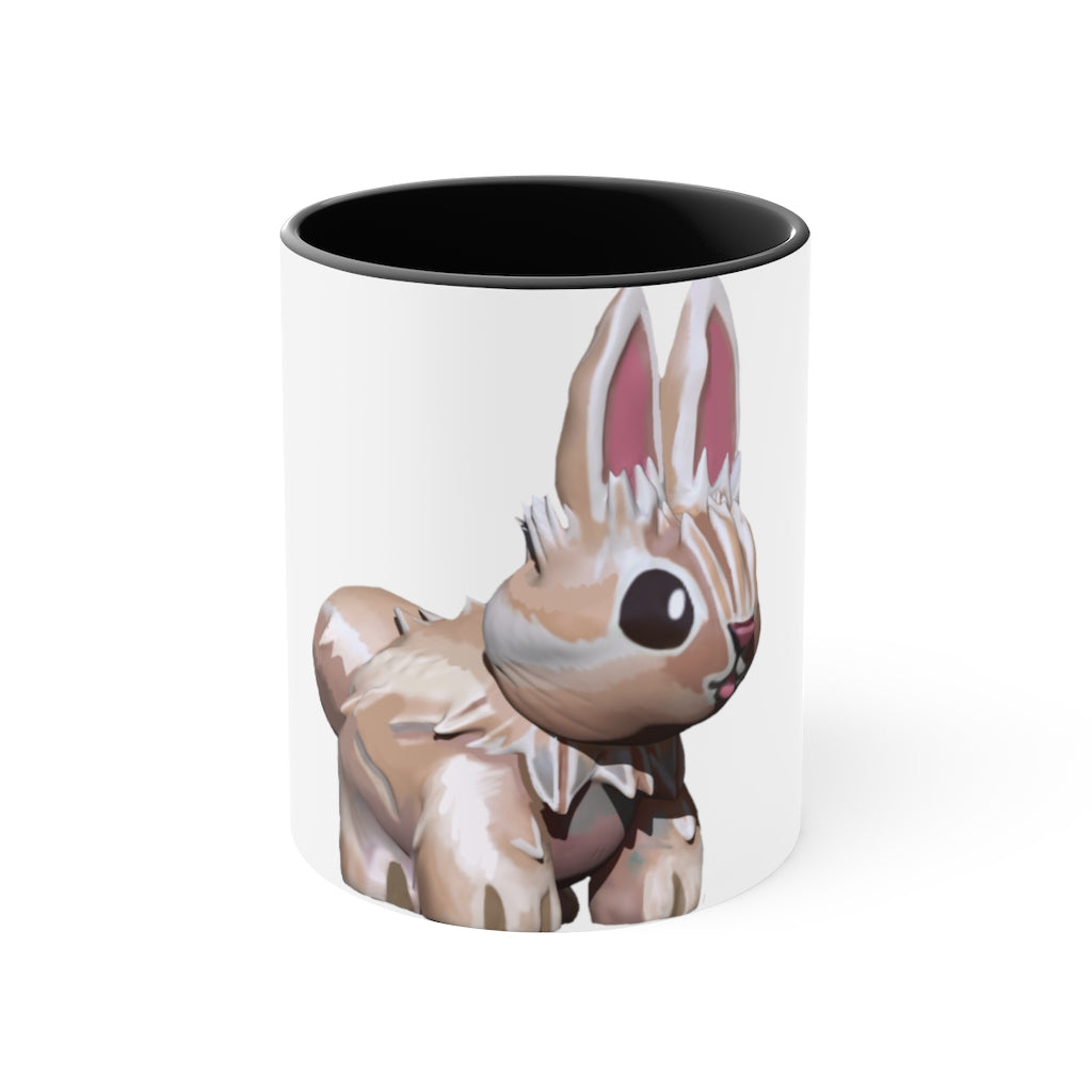 A stylish Bunny Accent Mug featuring a white exterior with a vibrant colored interior, available in red, pink, and black options.