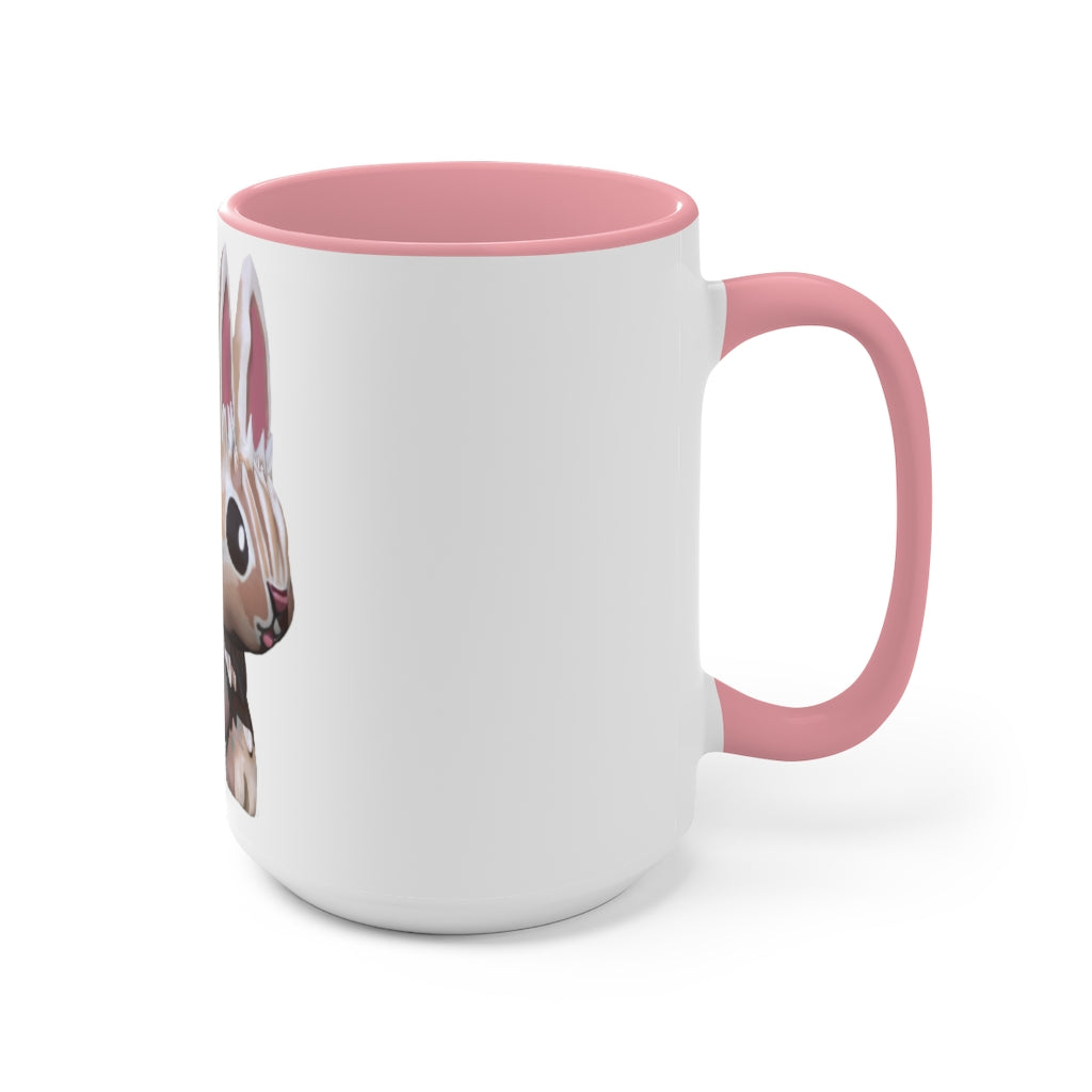 A stylish Bunny Accent Mug featuring a white exterior with a vibrant colored interior, available in red, pink, and black options.