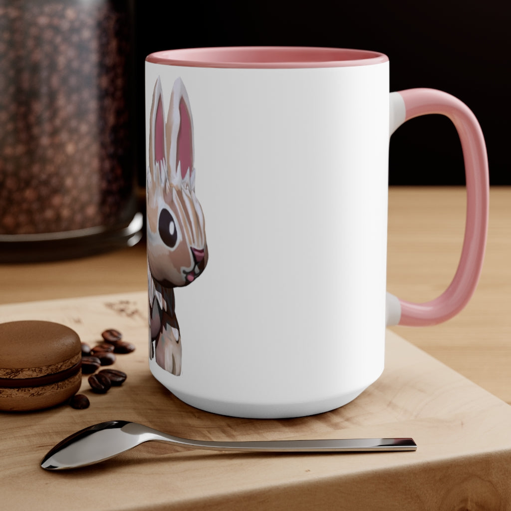 A stylish Bunny Accent Mug featuring a white exterior with a vibrant colored interior, available in red, pink, and black options.