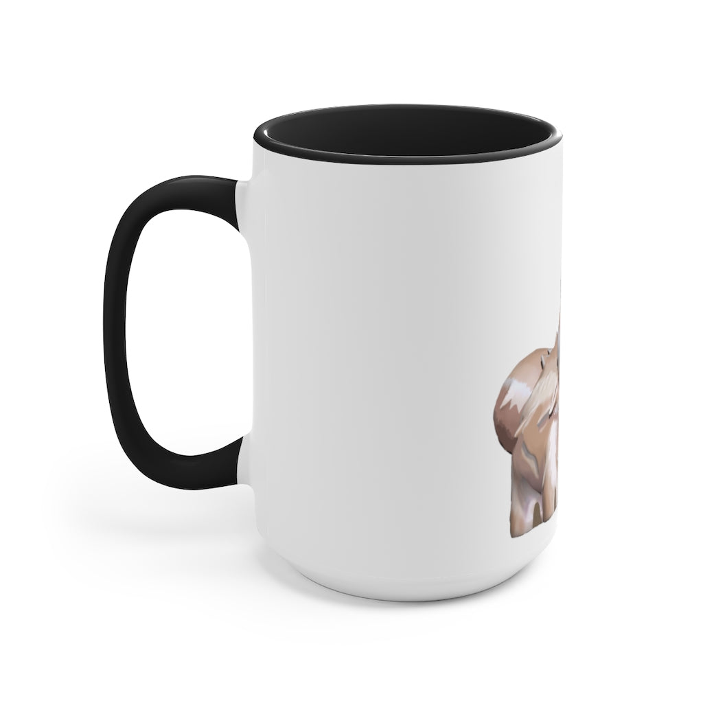 A stylish Bunny Accent Mug featuring a white exterior with a vibrant colored interior, available in red, pink, and black options.