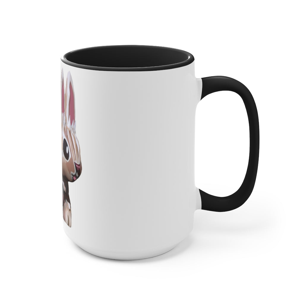 A stylish Bunny Accent Mug featuring a white exterior with a vibrant colored interior, available in red, pink, and black options.