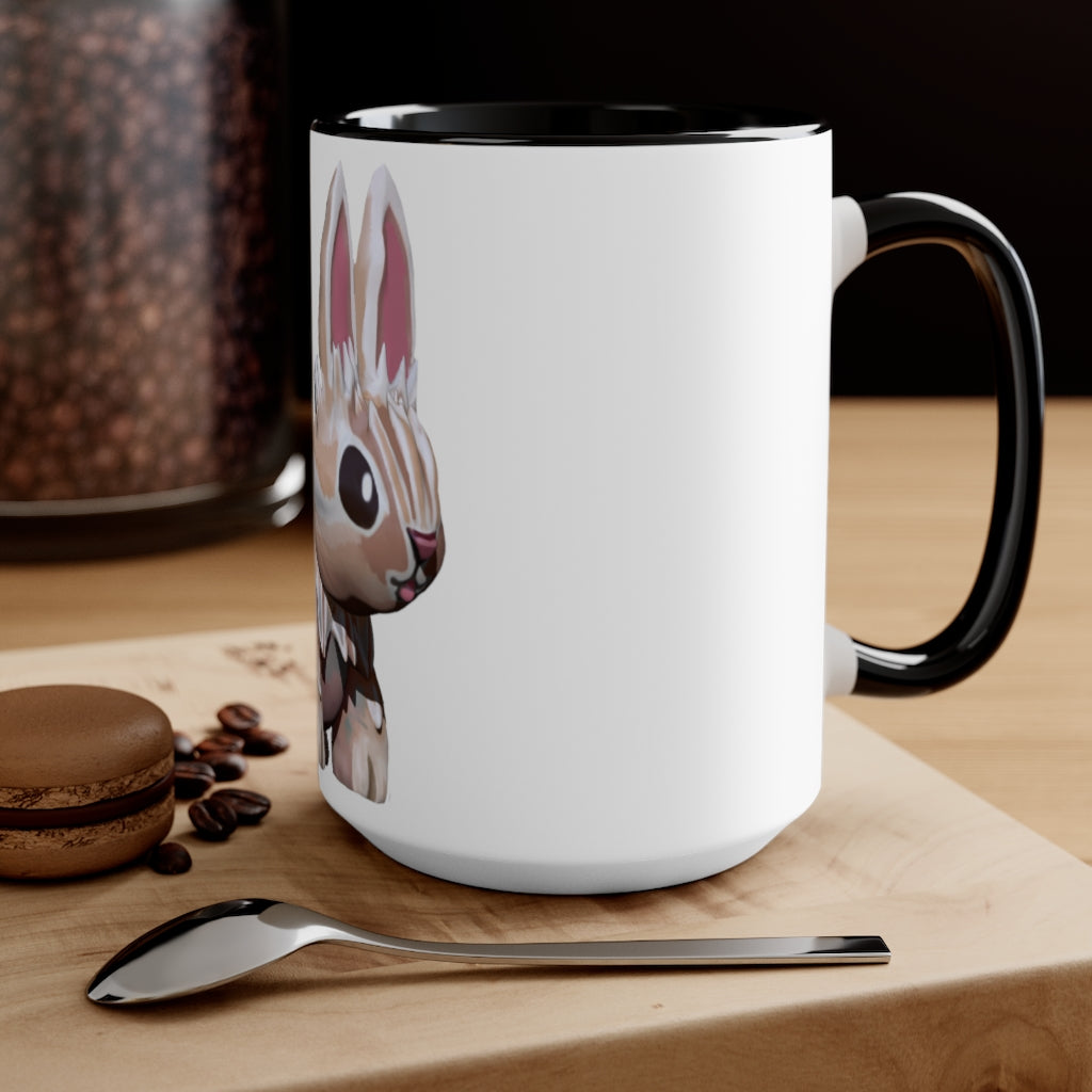 A stylish Bunny Accent Mug featuring a white exterior with a vibrant colored interior, available in red, pink, and black options.