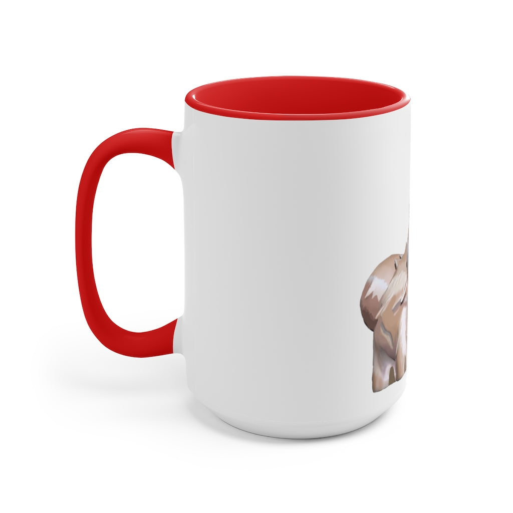 A stylish Bunny Accent Mug featuring a white exterior with a vibrant colored interior, available in red, pink, and black options.