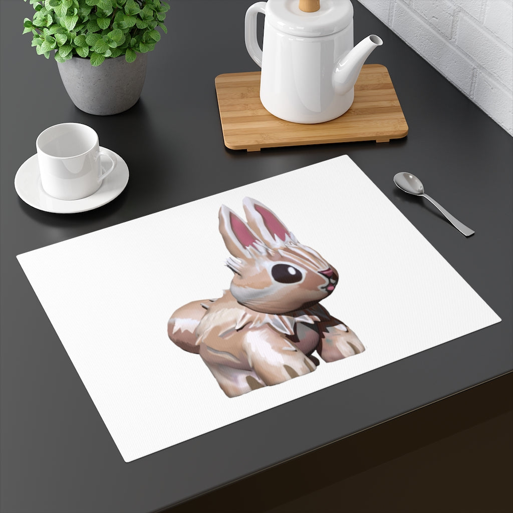 A charming Bunny Placemat featuring a playful design on one side and a natural back, made from durable 100% cotton.