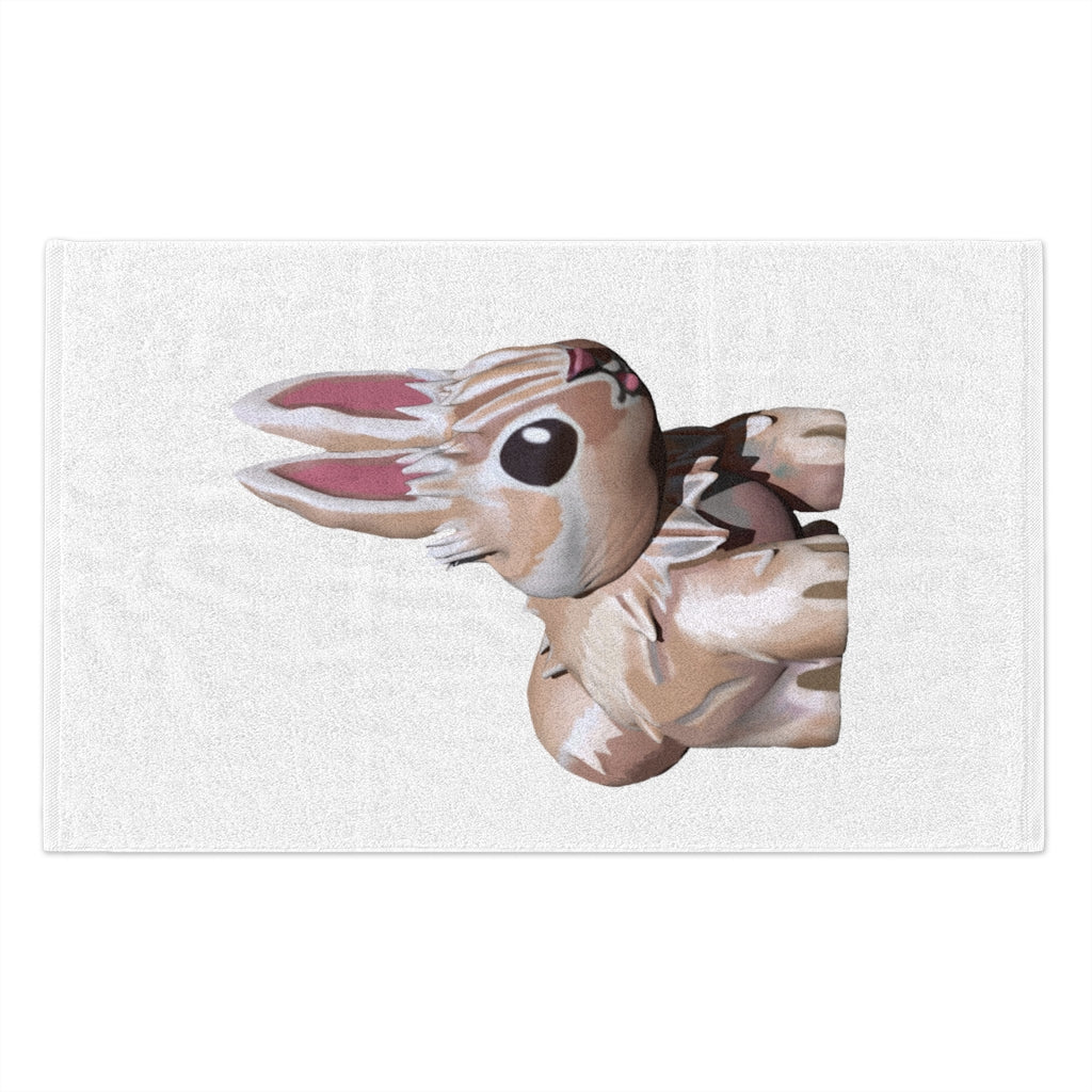 Bunny Rally Towel featuring soft cotton and printed mink polyester, measuring 11x18 inches, ideal for personalization.