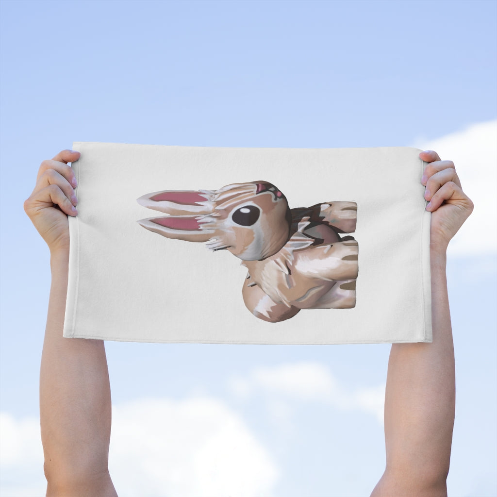 Bunny Rally Towel featuring soft cotton and printed mink polyester, measuring 11x18 inches, ideal for personalization.