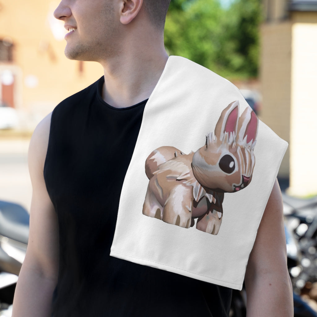 Bunny Rally Towel featuring soft cotton and printed mink polyester, measuring 11x18 inches, ideal for personalization.