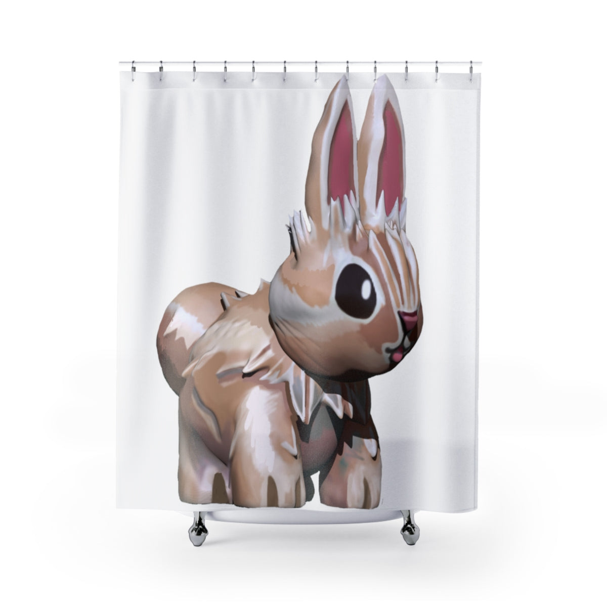 Colorful Bunny Shower Curtain made of durable polyester, featuring playful bunny designs, perfect for adding charm to any bathroom.