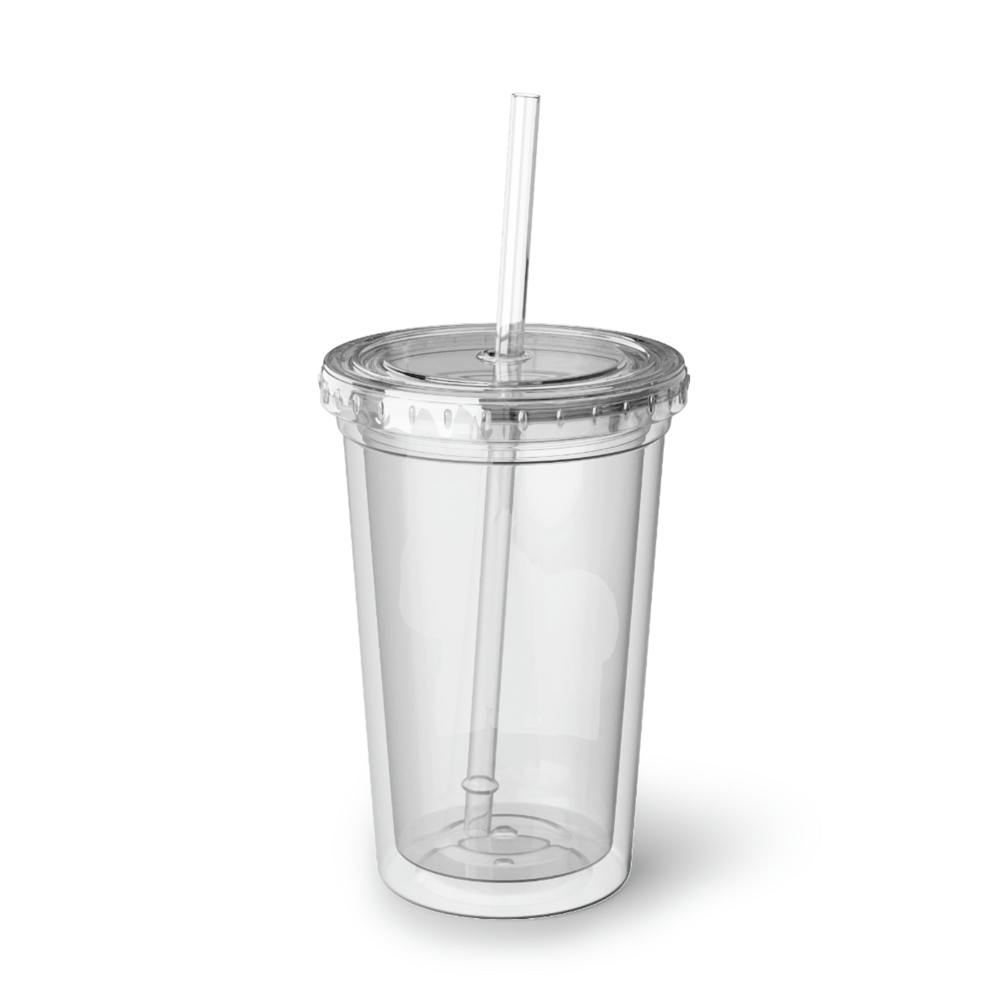 Bunny Suave Acrylic Cup with a vibrant design, featuring a plastic lid and straw, showcasing its double-wall insulation.