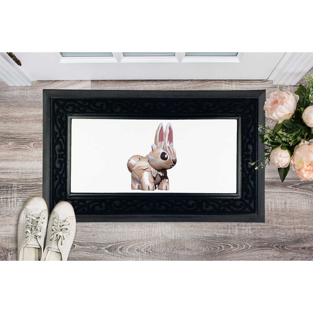 Bunny Sublimation Heavy Duty Door Mat with a removable fabric center and non-slip rubber base, featuring a stylish brush border.