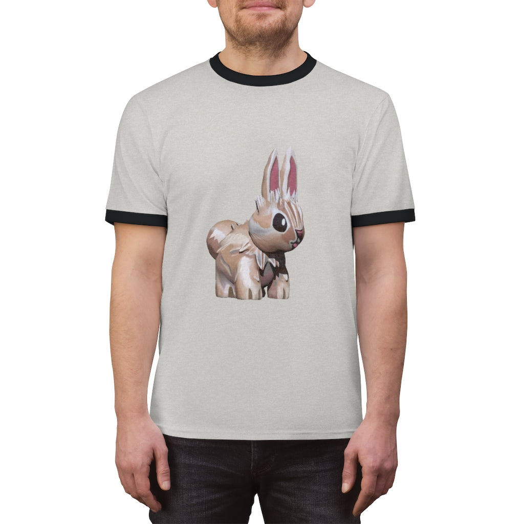 Bunny Unisex Ringer Tee in various colors, showcasing its lightweight fabric and classic design.