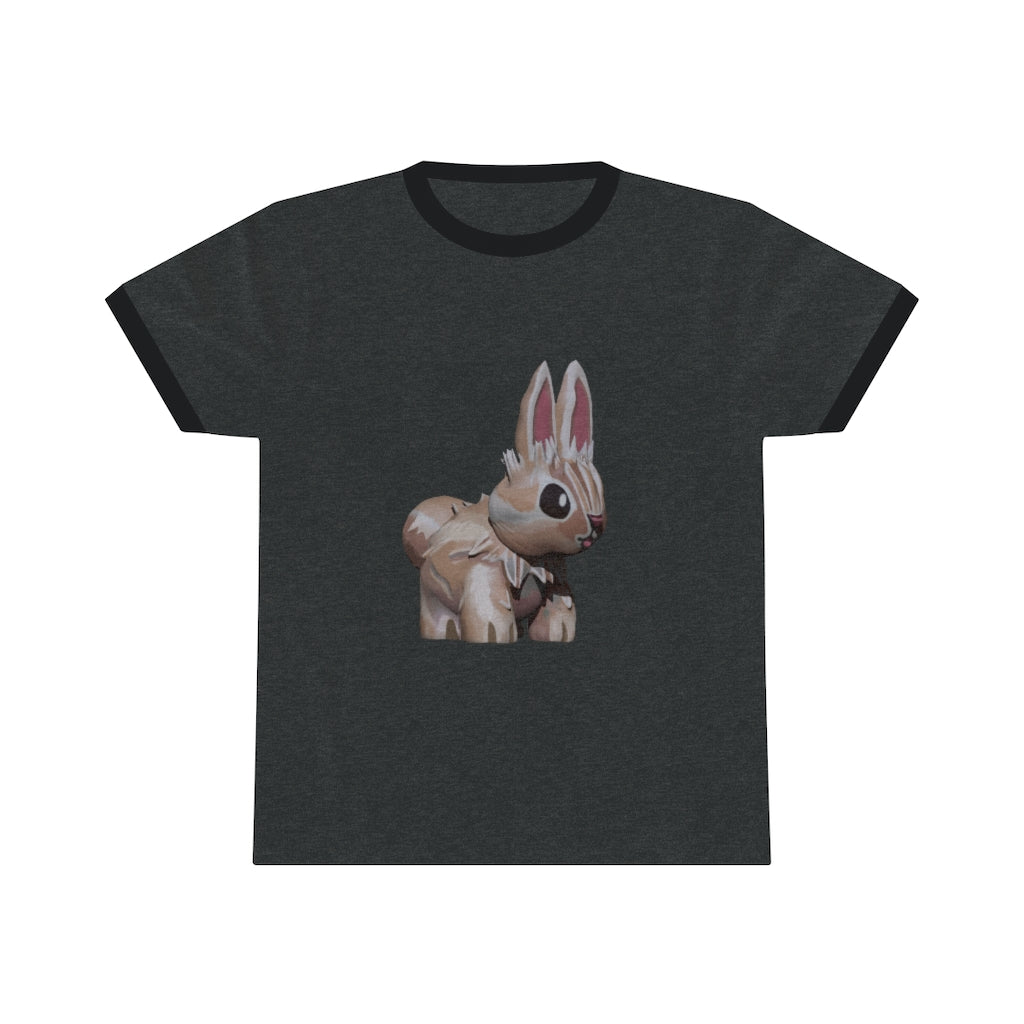 Bunny Unisex Ringer Tee in various colors, showcasing its lightweight fabric and classic design.