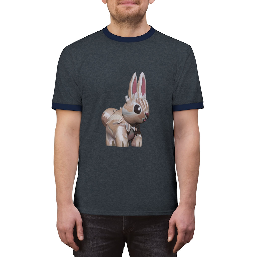 Bunny Unisex Ringer Tee in various colors, showcasing its lightweight fabric and classic design.