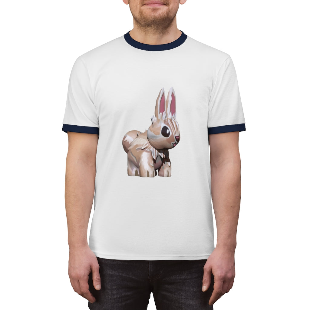 Bunny Unisex Ringer Tee in various colors, showcasing its lightweight fabric and classic design.