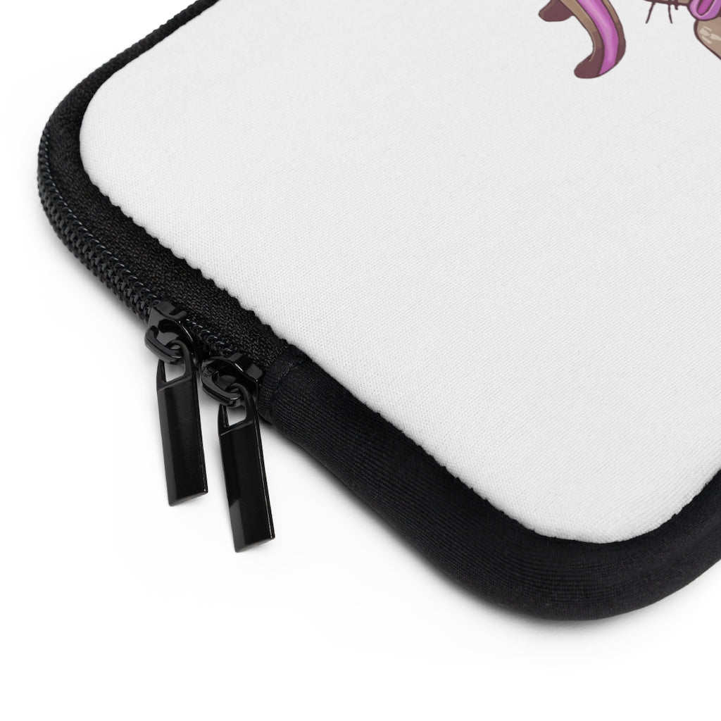 Bunny with Carrot Laptop Sleeve featuring a playful design with a black polyester back and dual zipper enclosures.