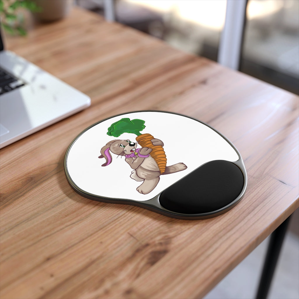 Bunny with Carrot Mouse Pad featuring ergonomic wrist rest and vibrant design, perfect for home or office use.