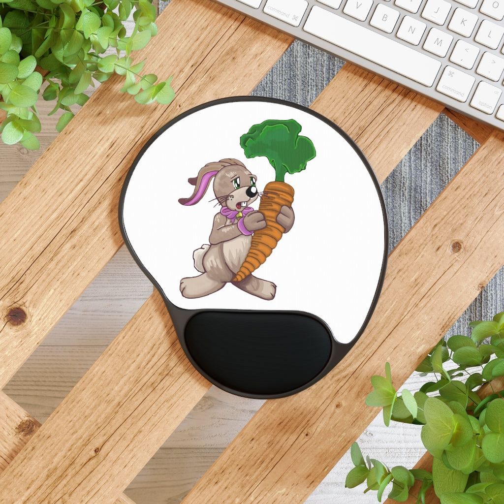 Bunny with Carrot Mouse Pad featuring ergonomic wrist rest and vibrant design, perfect for home or office use.