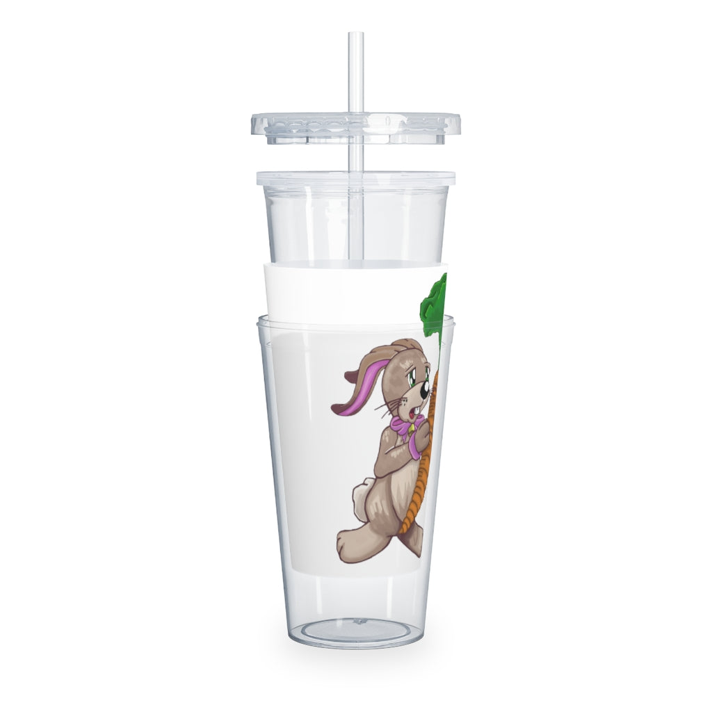 A colorful Bunny with Carrot Plastic Tumbler featuring a straw, perfect for drinks at parties or gatherings.