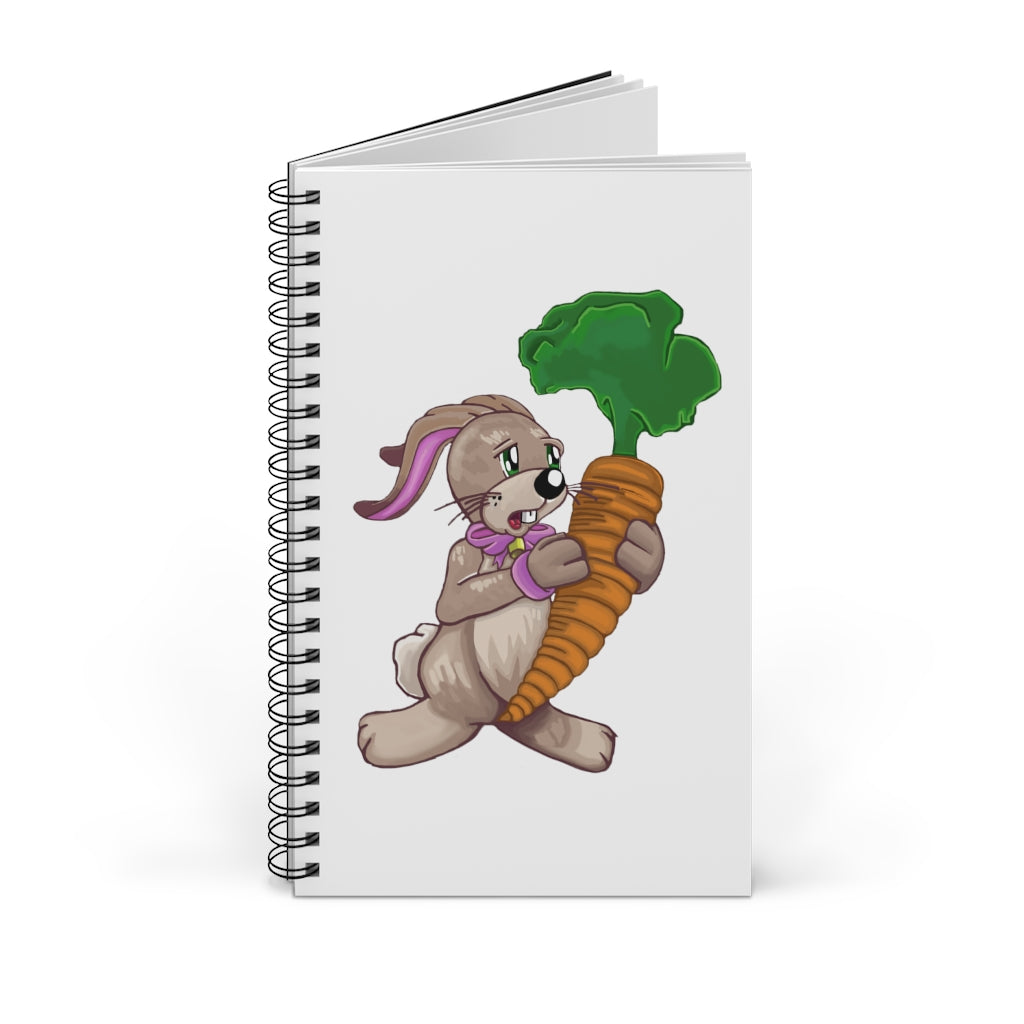 Bunny with Carrot Spiral Journal featuring a colorful cover design with a cute bunny and carrot illustrations, showcasing its spiral binding.