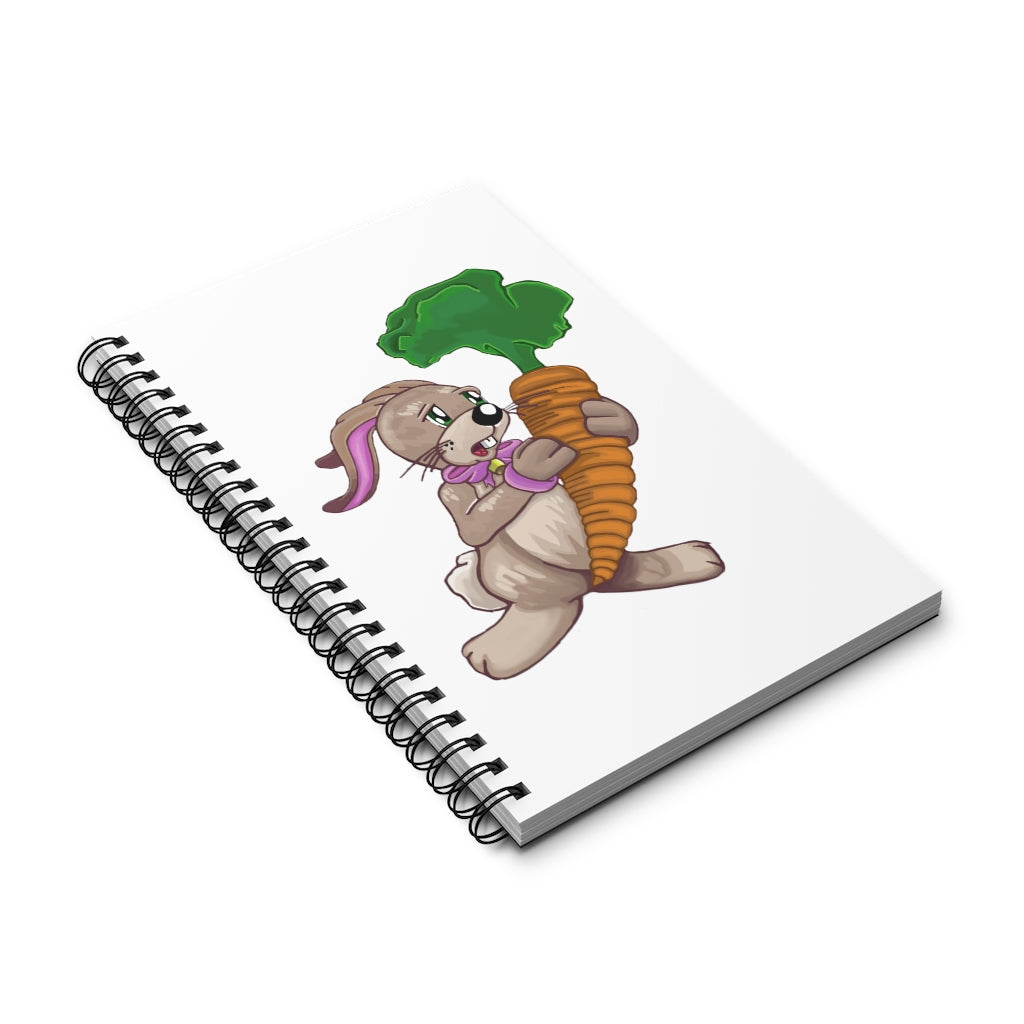 Bunny with Carrot Spiral Journal featuring a colorful cover design with a cute bunny and carrot illustrations, showcasing its spiral binding.