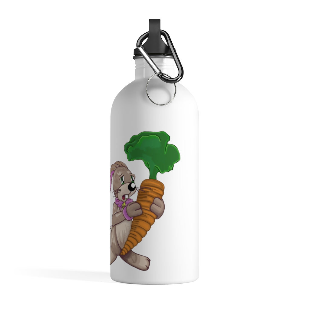 A stylish stainless steel water bottle featuring a cute bunny with a carrot design, perfect for hydration on the go.