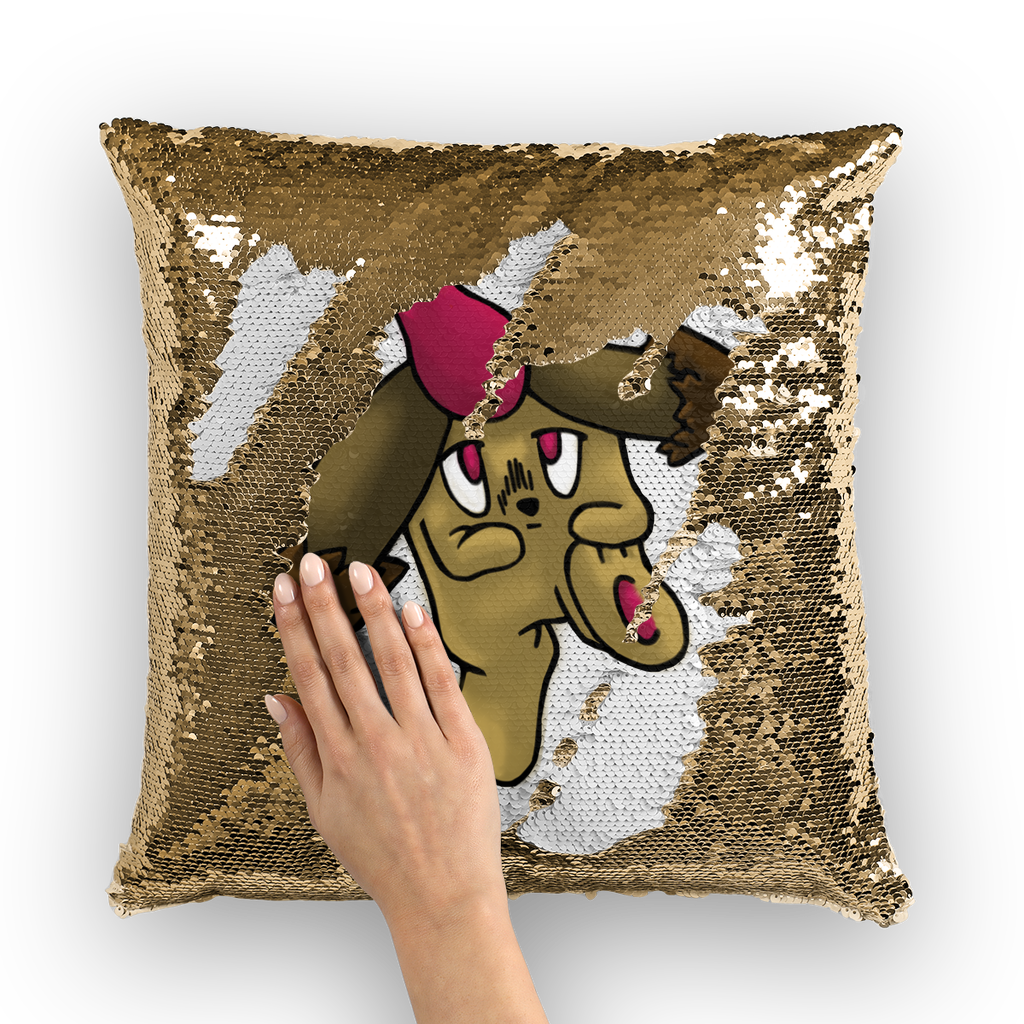 Bunyun Sequin Cushion Cover featuring a colorful mermaid design, made of polyester and sequins, measuring 16x16 inches.