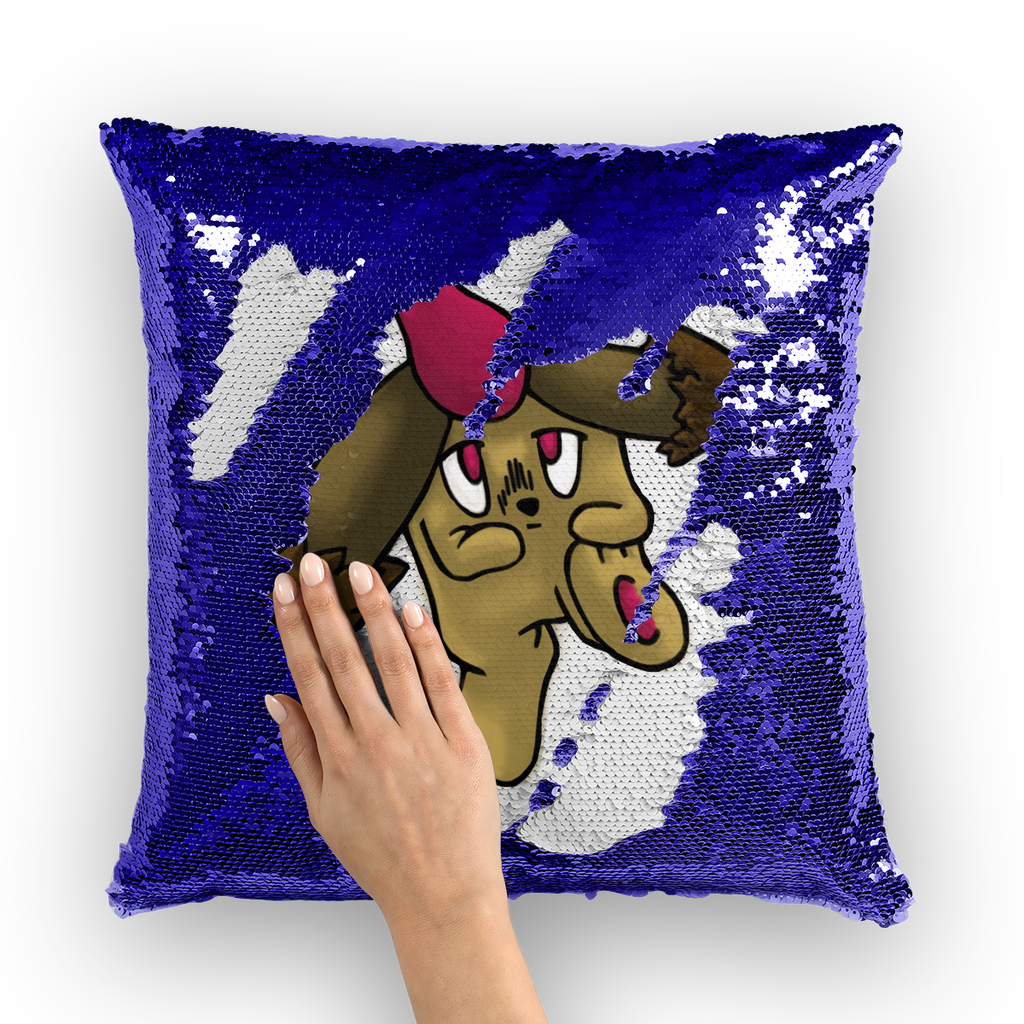 Bunyun Sequin Cushion Cover featuring a colorful mermaid design, made of polyester and sequins, measuring 16x16 inches.