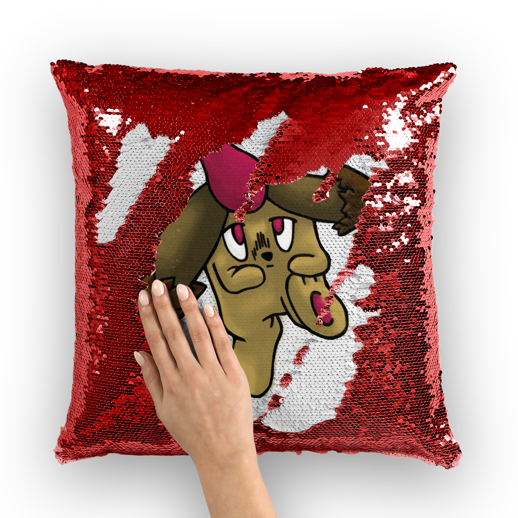 Bunyun Sequin Cushion Cover featuring a colorful mermaid design, made of polyester and sequins, measuring 16x16 inches.