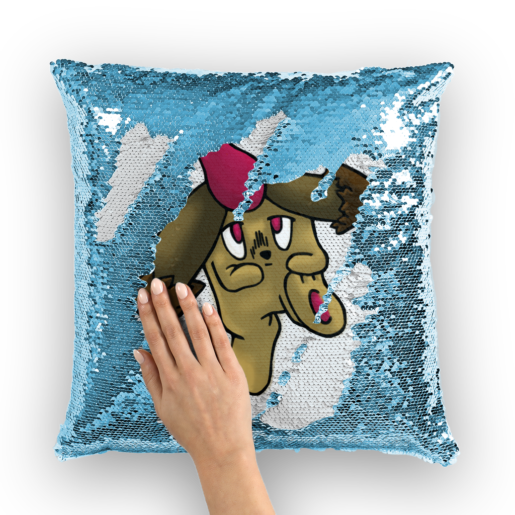 Bunyun Sequin Cushion Cover featuring a colorful mermaid design, made of polyester and sequins, measuring 16x16 inches.