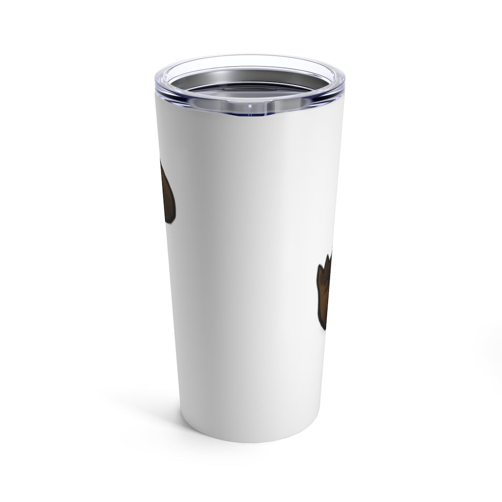 Bunyun Tumbler 20oz in stainless steel with a see-thru plastic lid, showcasing its sleek design and rounded corners.