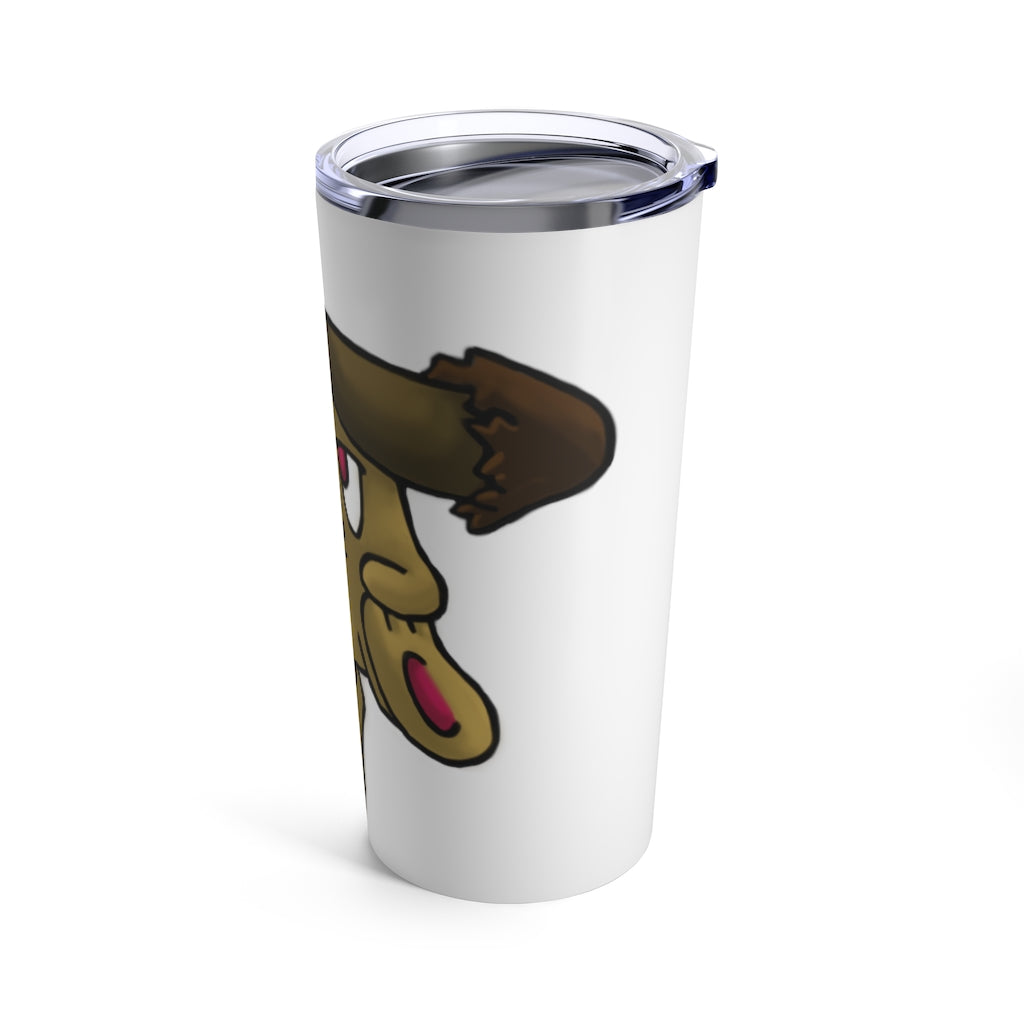 Bunyun Tumbler 20oz in stainless steel with a see-thru plastic lid, showcasing its sleek design and rounded corners.