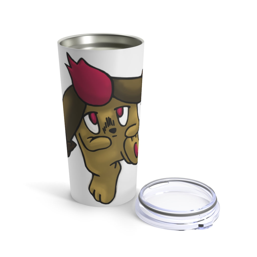 Bunyun Tumbler 20oz in stainless steel with a see-thru plastic lid, showcasing its sleek design and rounded corners.