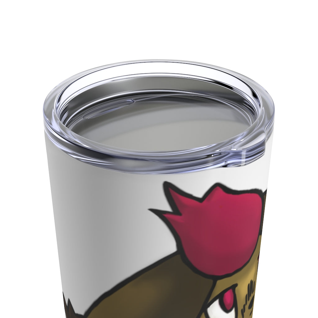 Bunyun Tumbler 20oz in stainless steel with a see-thru plastic lid, showcasing its sleek design and rounded corners.