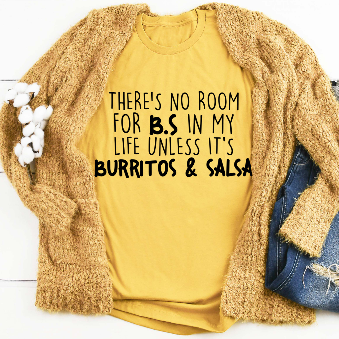 Burritos & Salsa T-Shirt featuring a fun graphic design on soft cotton fabric.