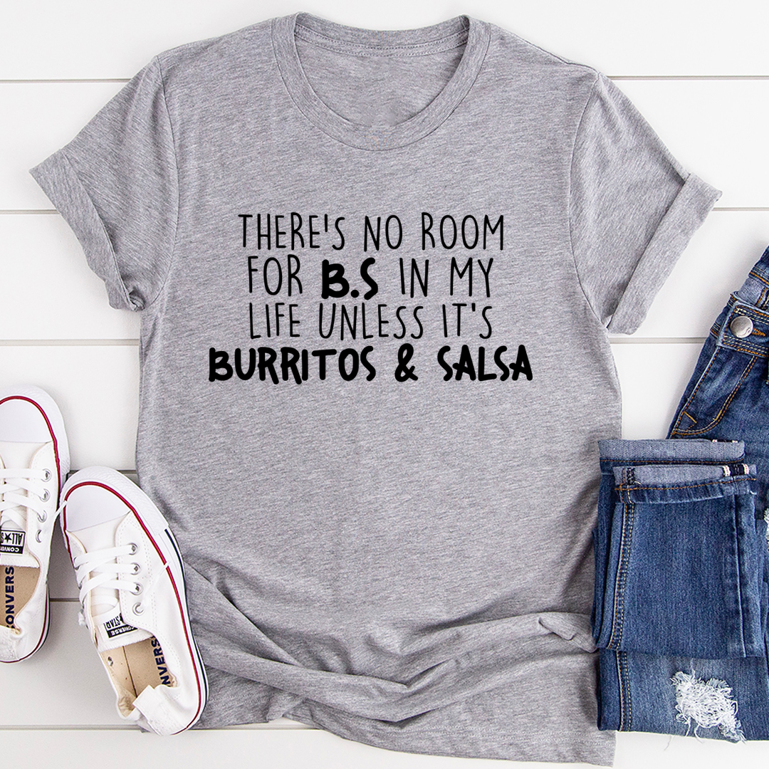 Burritos & Salsa T-Shirt featuring a fun graphic design on soft cotton fabric.