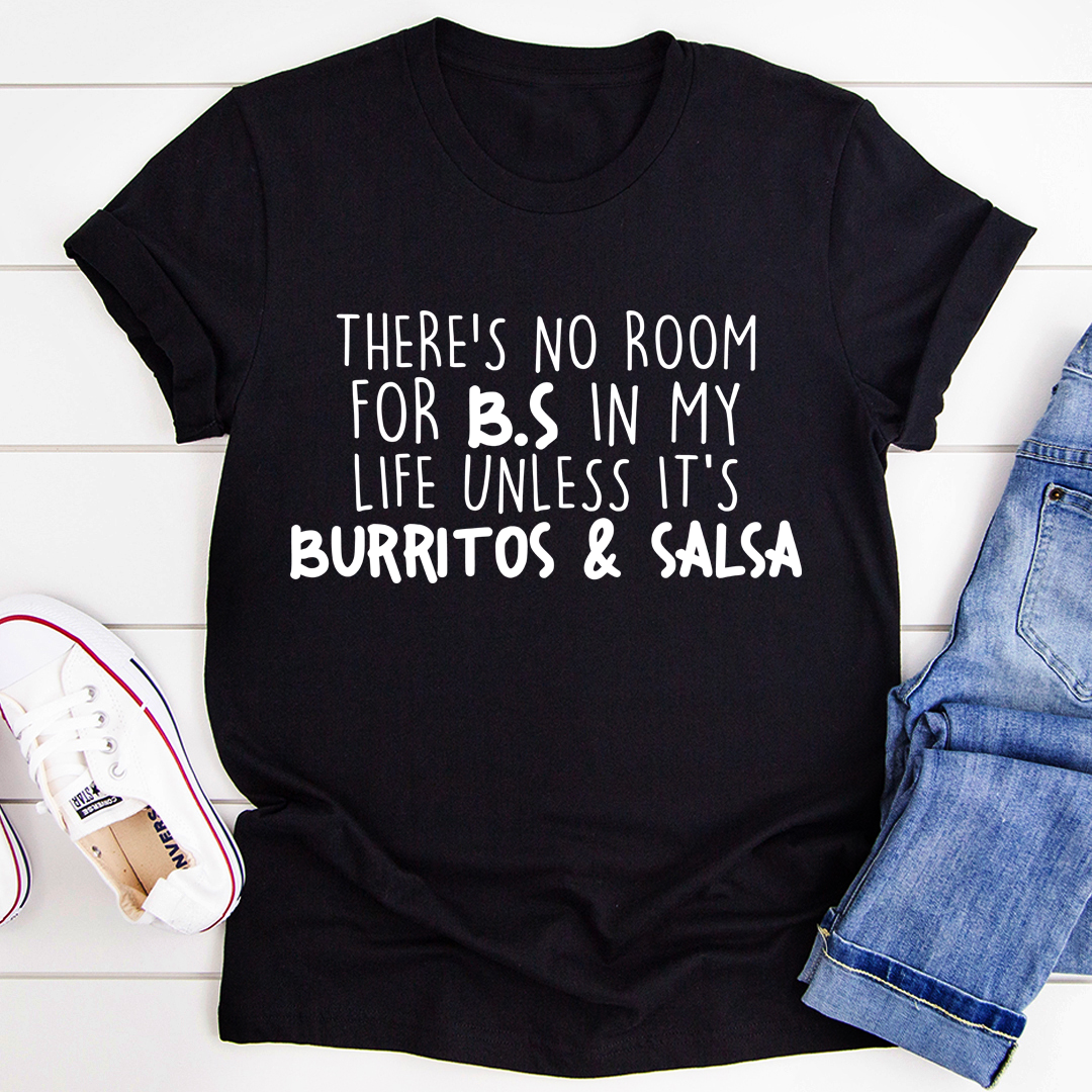 Burritos & Salsa T-Shirt featuring a fun graphic design on soft cotton fabric.