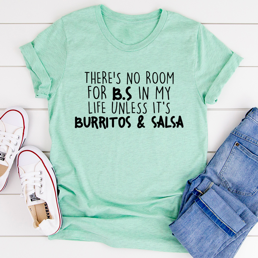 Burritos & Salsa T-Shirt featuring a fun graphic design on soft cotton fabric.