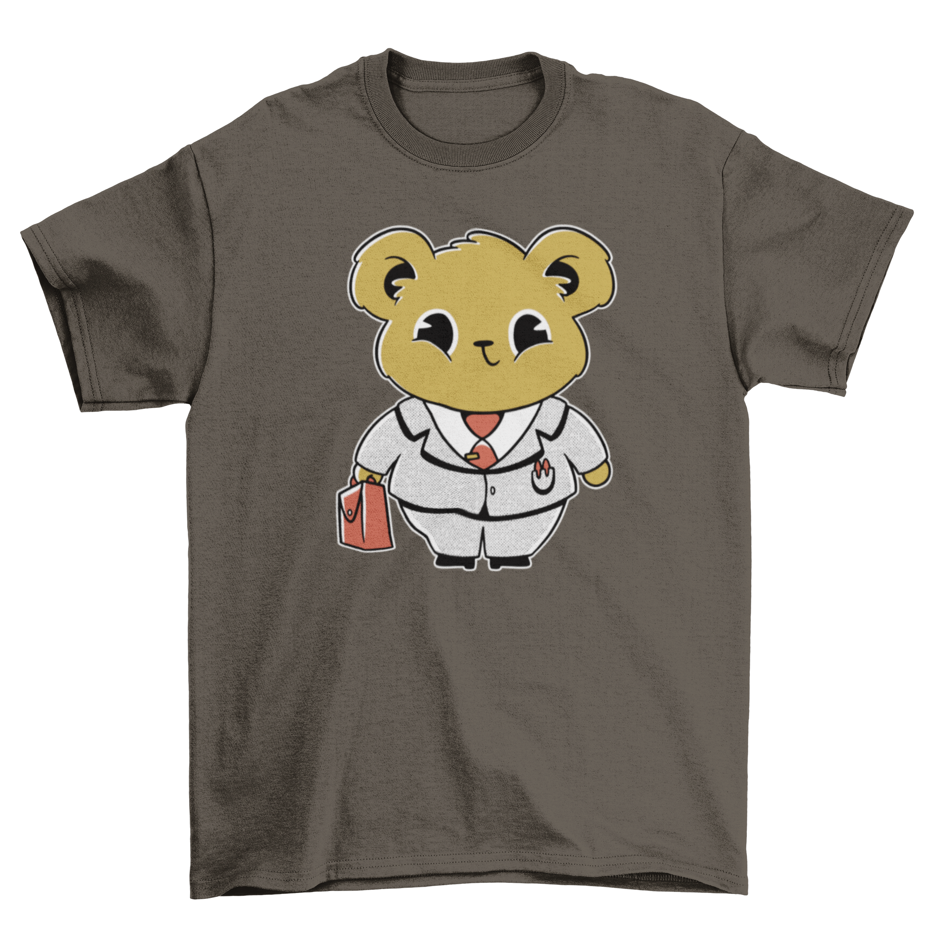 A stylish t-shirt featuring a bear character dressed in business attire, perfect for casual or office wear.