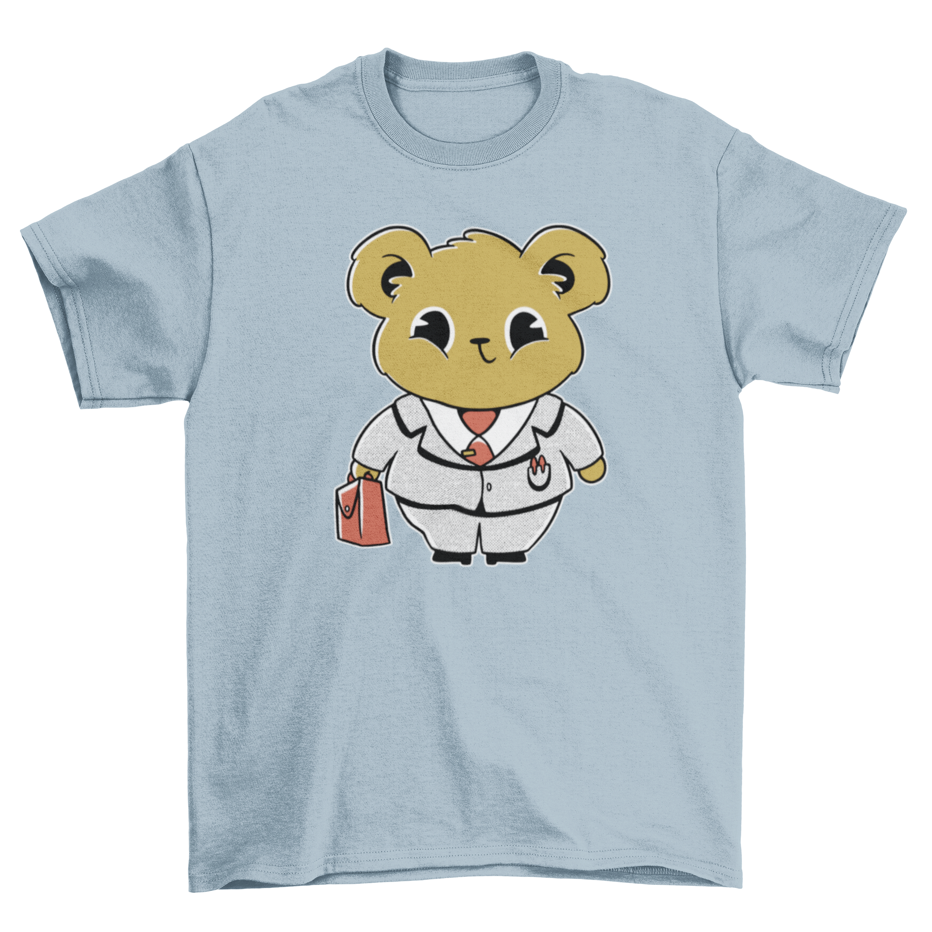 A stylish t-shirt featuring a bear character dressed in business attire, perfect for casual or office wear.