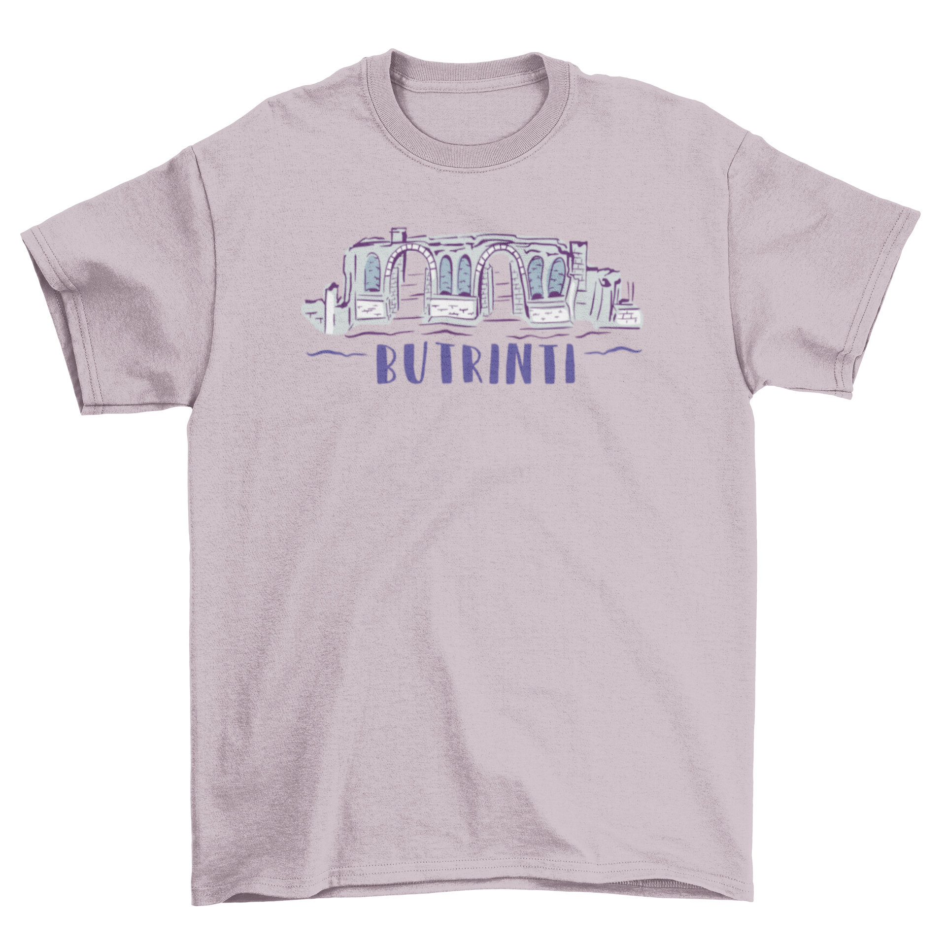 Butrinti Ruins T-shirt featuring a detailed drawing of the ancient ruins in Albania.