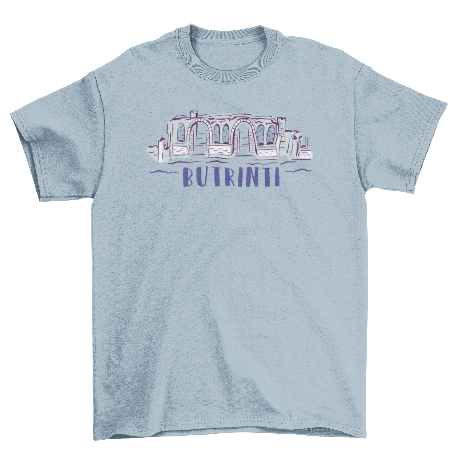 Butrinti Ruins T-shirt featuring a detailed drawing of the ancient ruins in Albania.